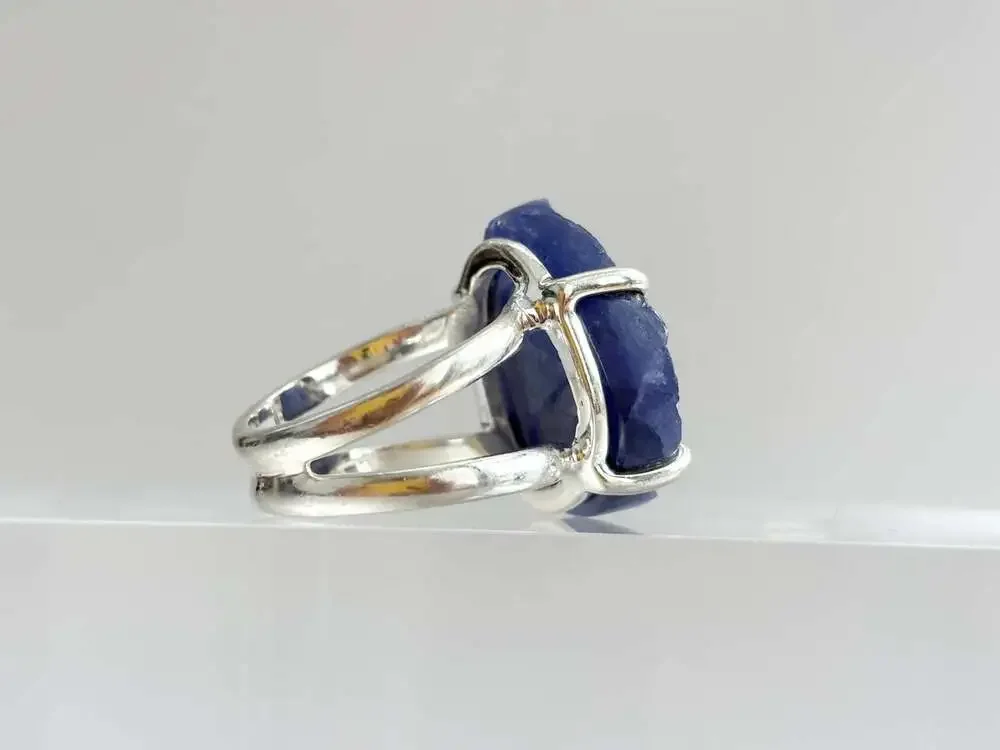 ARYA Rough Tanzanite Solitaire Gemstone Sterling Silver Claw Prong Set 925 Vinta